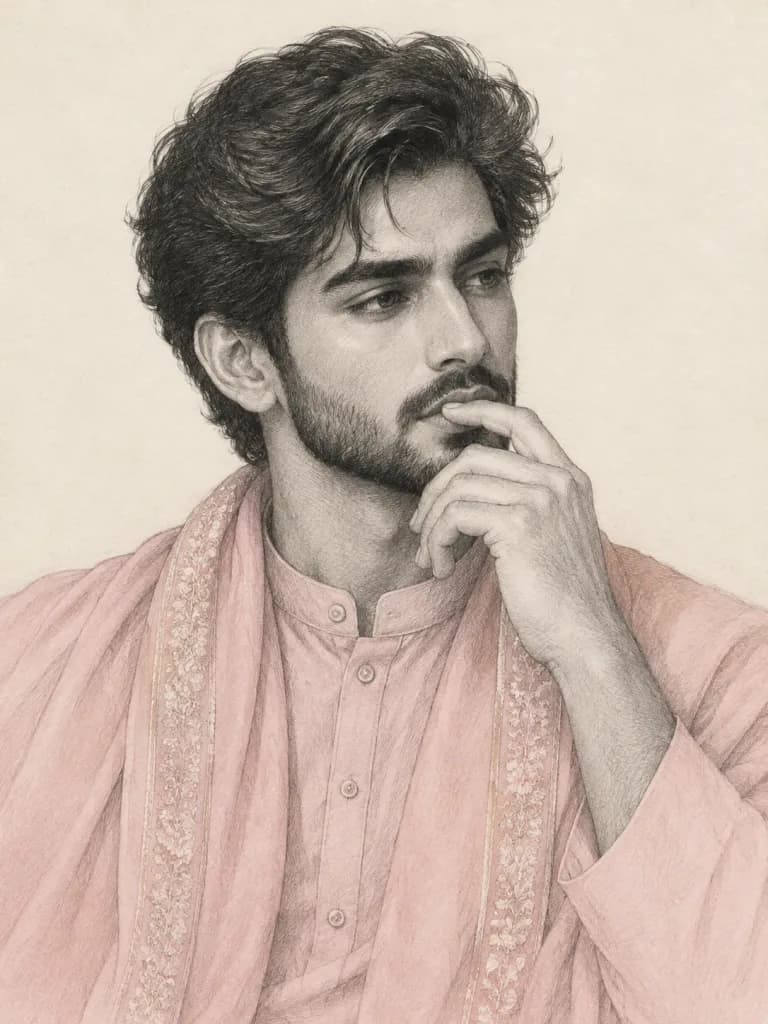 Pencil and Watercolor Kurta Portrait Sketch