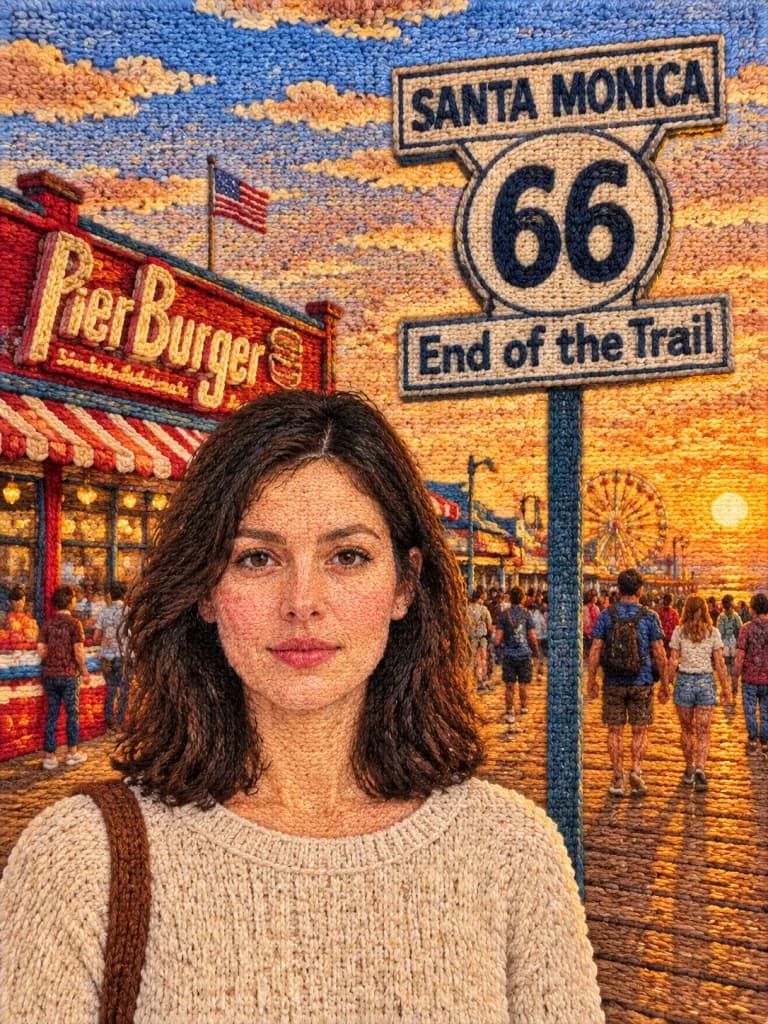 Embroidered Pier Sunset Tapestry