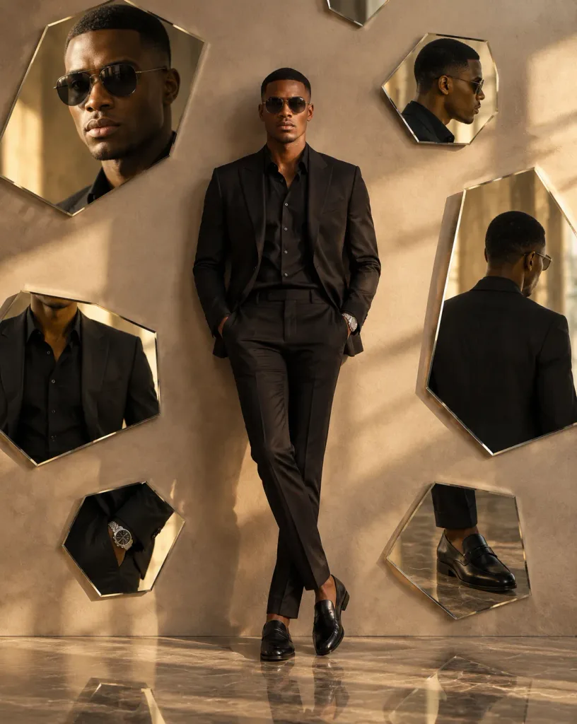 Editorial Menswear Portrait with Mirror Shards