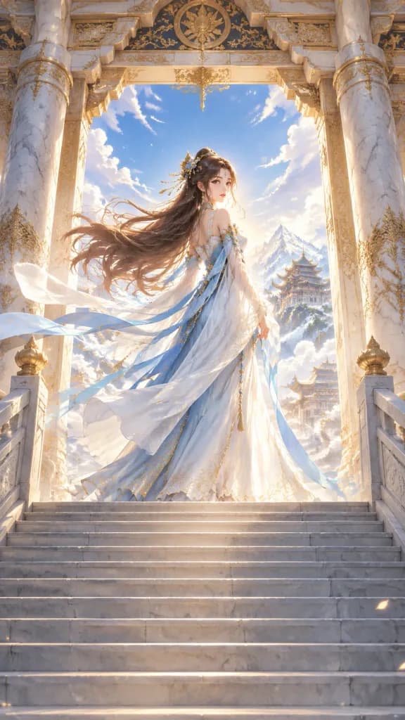 神殿聖門前的奇幻女主角