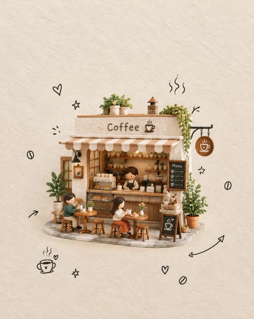 Minimalist Paper Craft Miniature Cafe