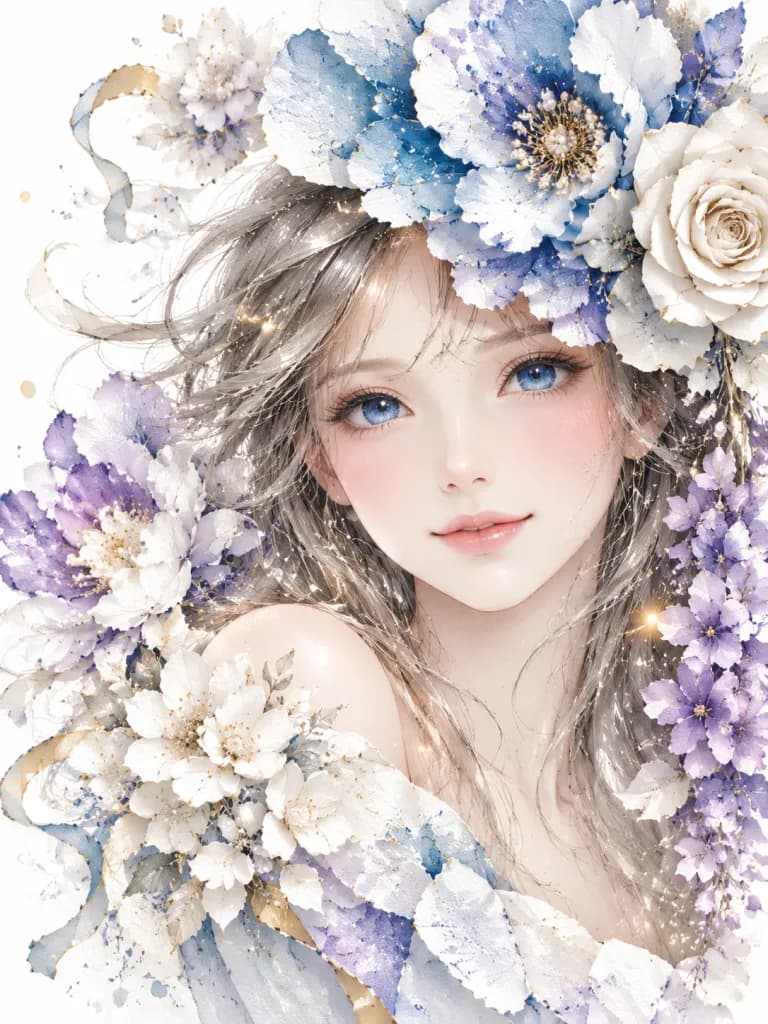 水彩紙藝花卉肖像