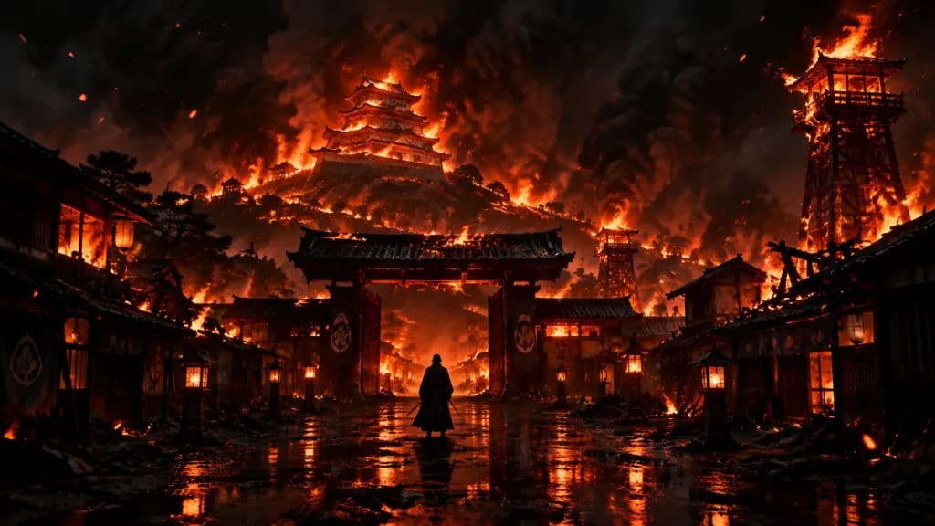 Пылающая Феодальная Японская Деревня