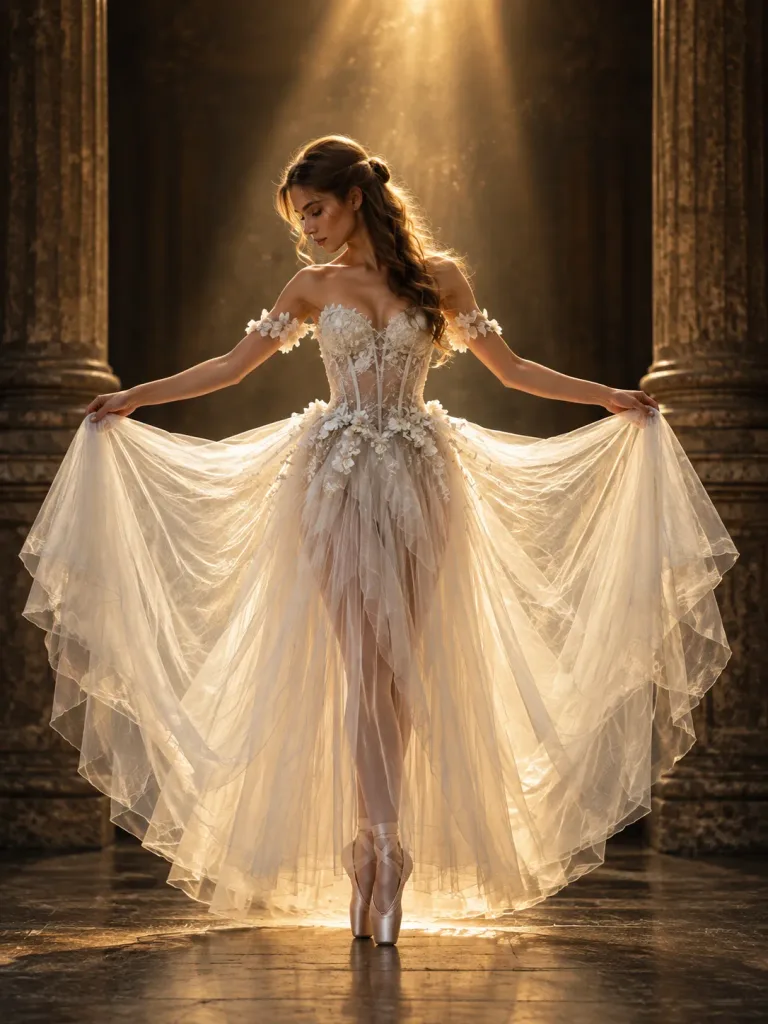 Ballerina in Golden Light Gown
