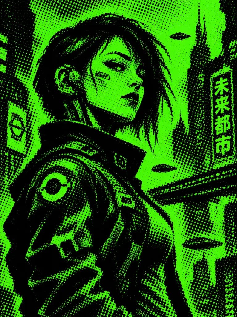 ツートーンのハーフトーンキャラクターポスター