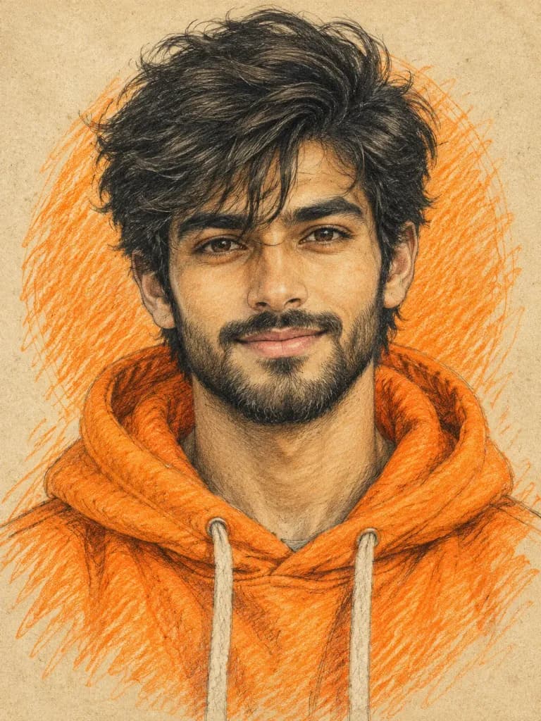 Colored Pencil Portrait in Orange Hoodie
