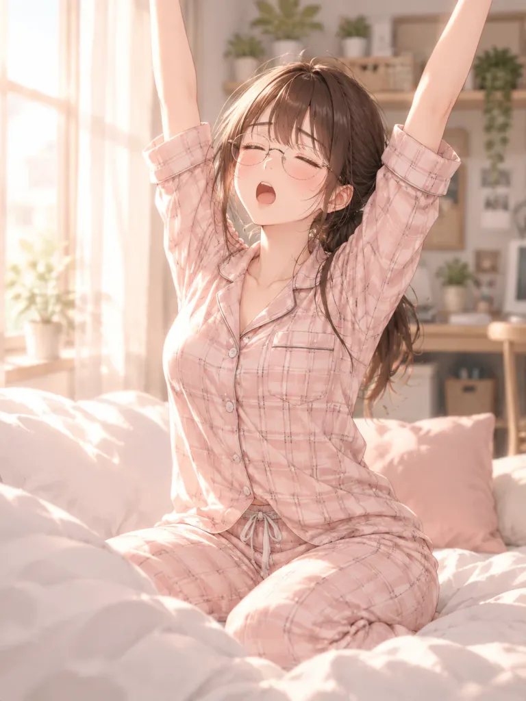 아늑한 침실의 아침 스트레칭 애니메이션