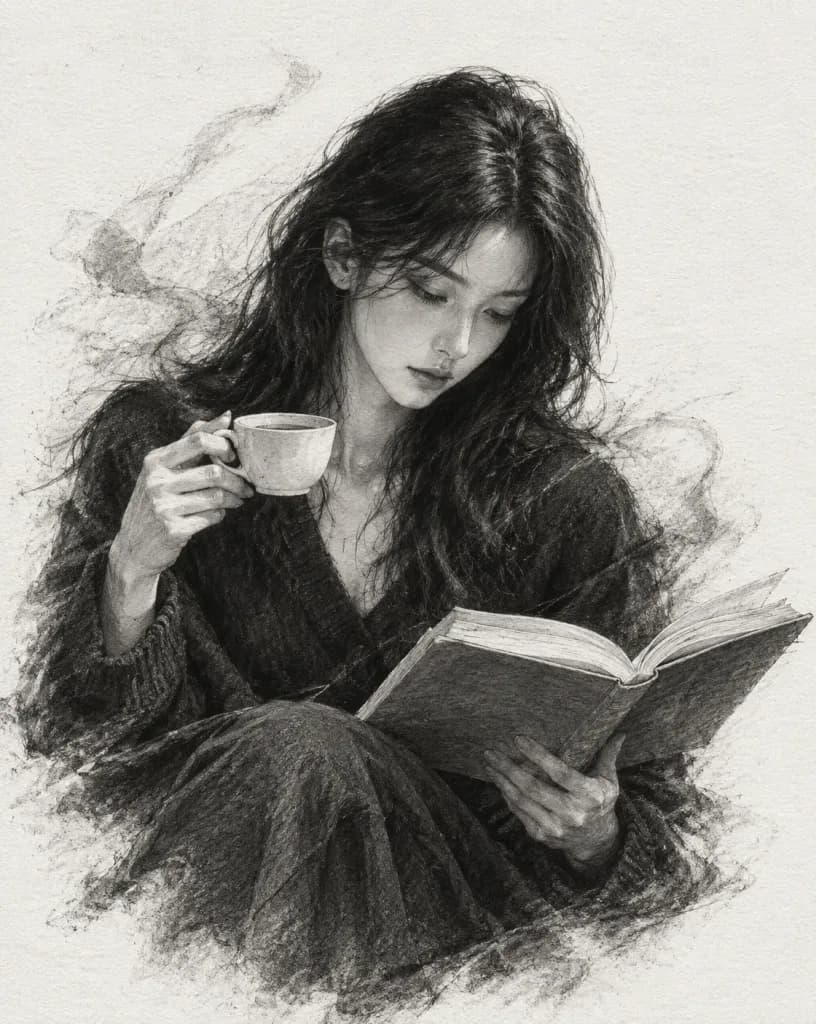 Charcoal and Pencil Reading Portrait