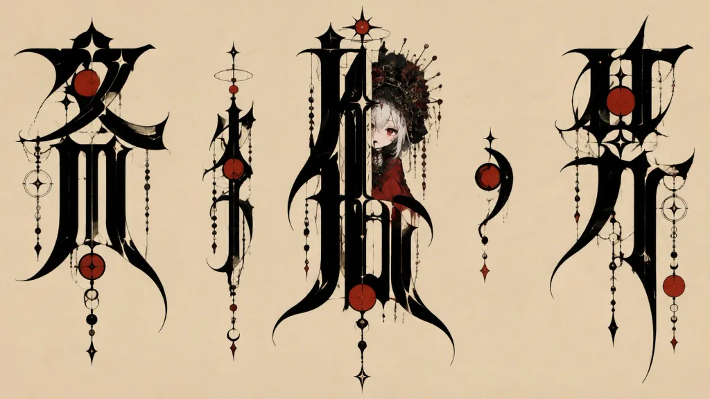 Gothic Calligraphy Poster with Hidden Doll