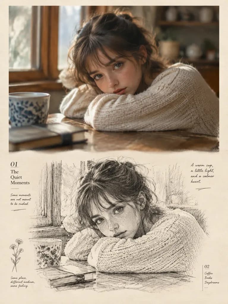 写真からスケッチへのエディトリアルアートブック
