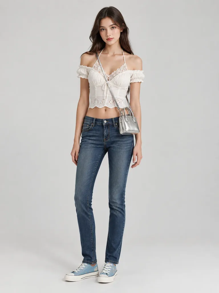 Summer Denim and Ivory Eyelet Outfit
