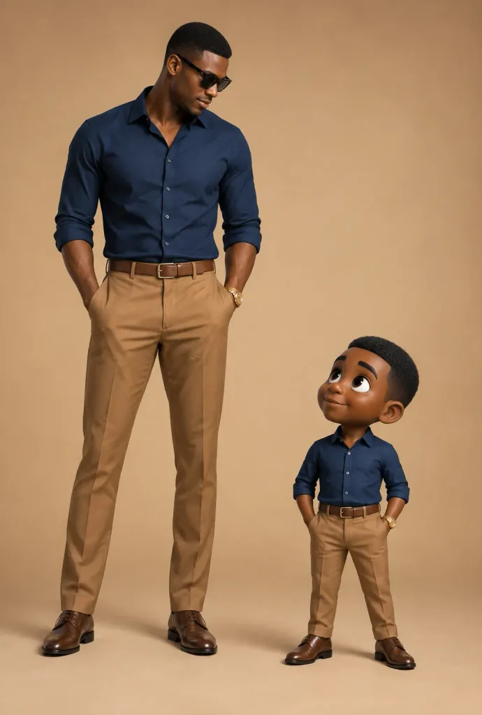 실사 인물과 미니어처 3D 카툰 쌍둥이