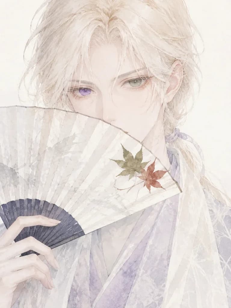 Autumn Fan Anime Watercolor Portrait
