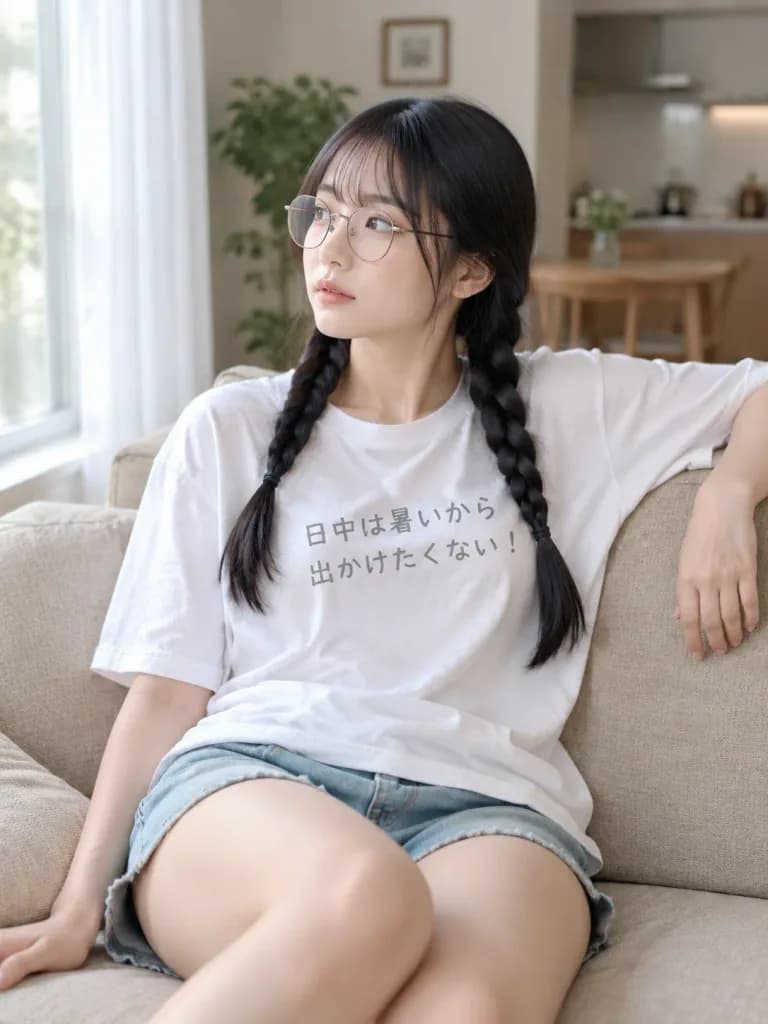 거실 소파 위의 여유로운 여름 포트레이트