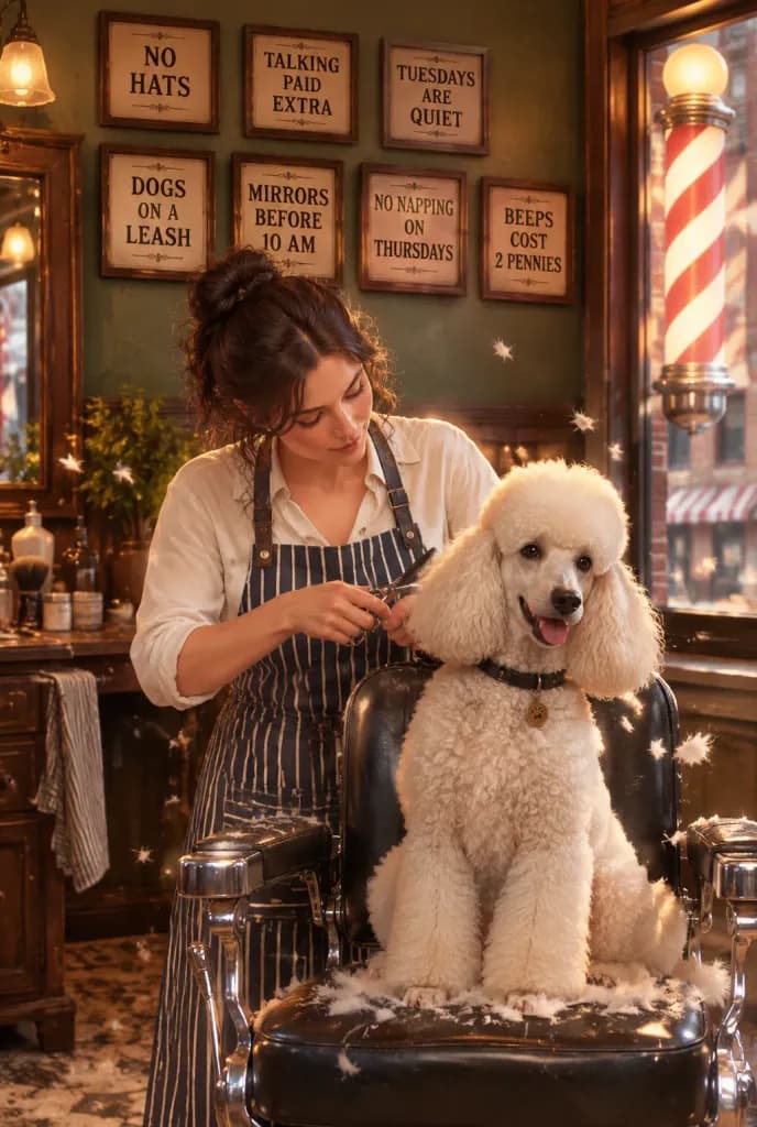 Vintage Barbershop Pet Grooming Scene
