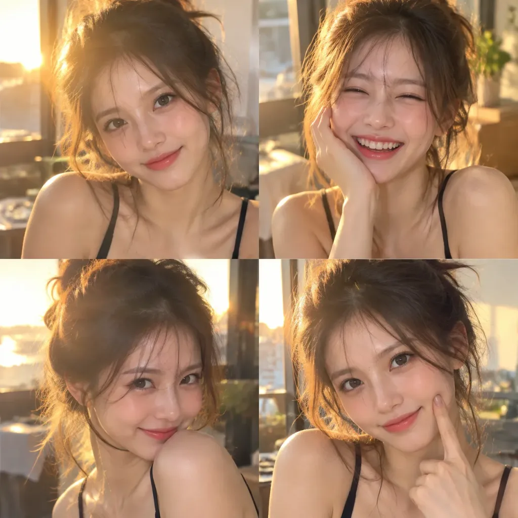 Golden Hour Four-Panel Woman Portrait