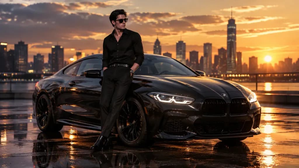 Stylish Man Beside Luxury Sports Coupe