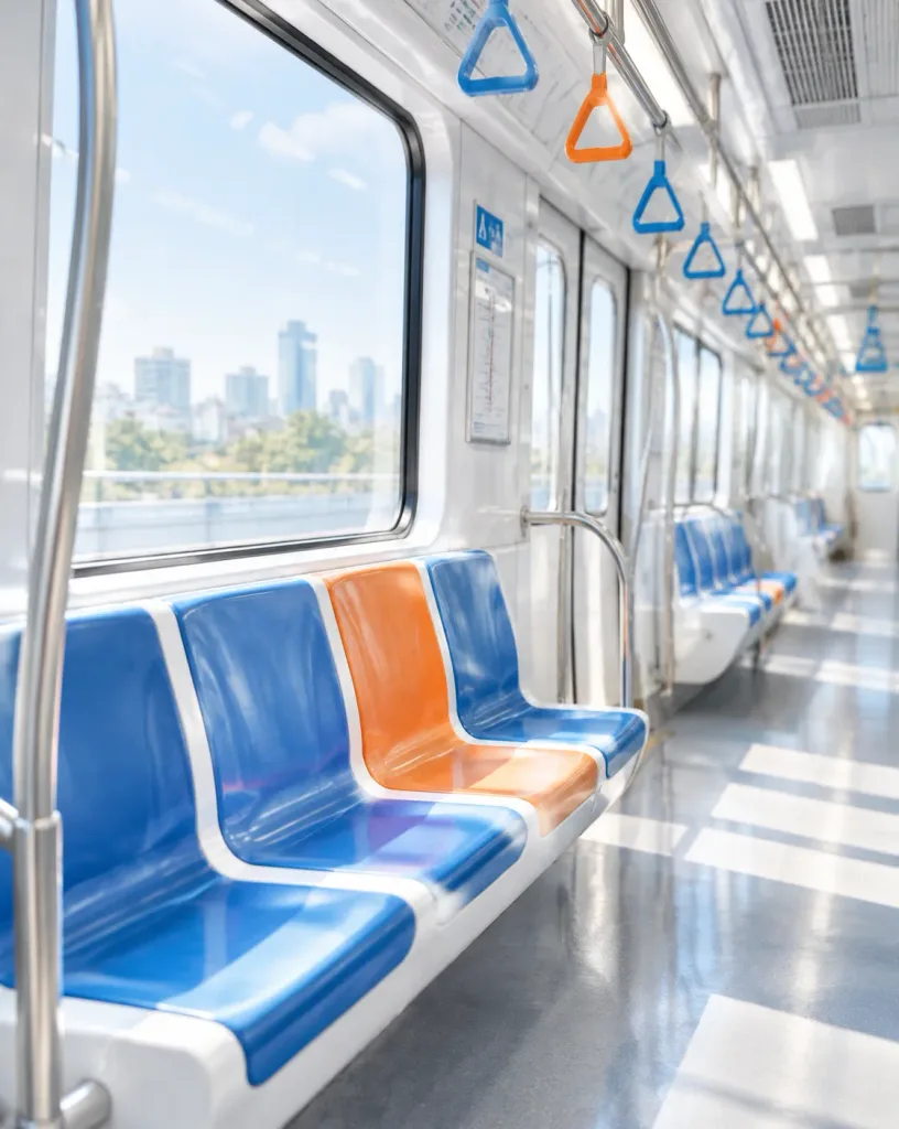 Sunlit Minimalist City Train Interior