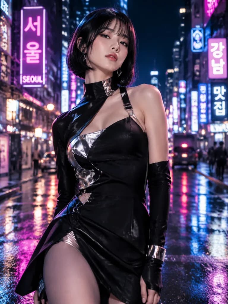 Futuristic Haute Couture on Neon City Street