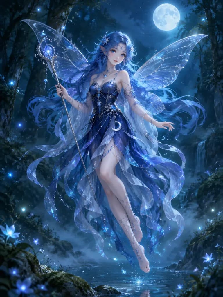 Moonlit Fairy with Silver Staff