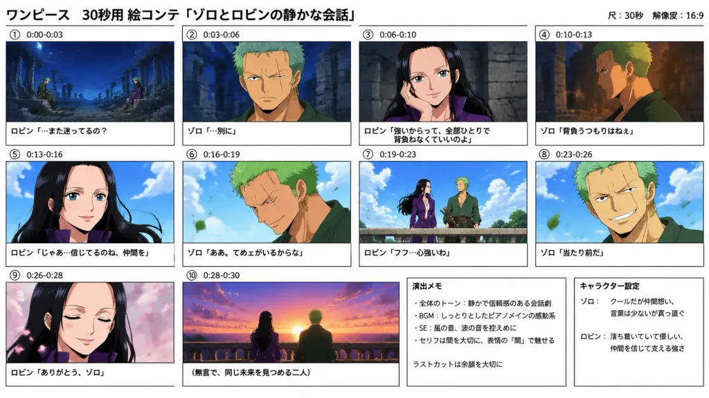 ゾロとロビンのアニメ絵コンテシート