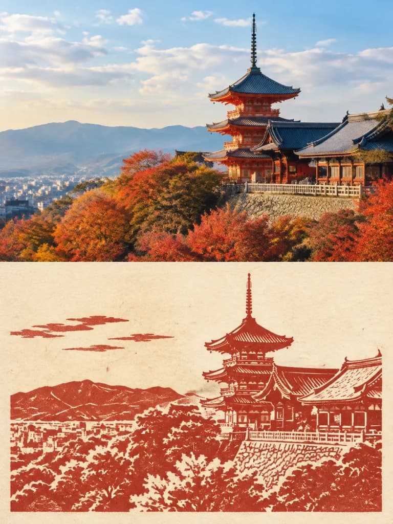 上下分割攝影與版畫旅行海報