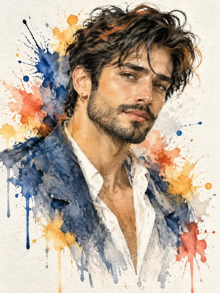 Contemporary Watercolor Mixed-Media Male Portrait