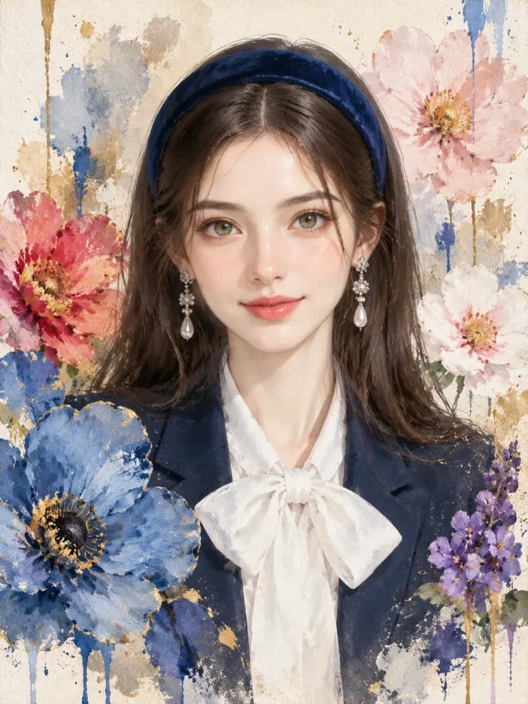 ภาพพอร์ตเทรตแฟชั่นสื่อผสมสีน้ำ