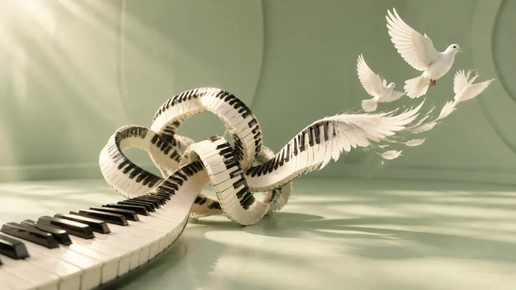 Piano Ribbon Transforming Into Doves