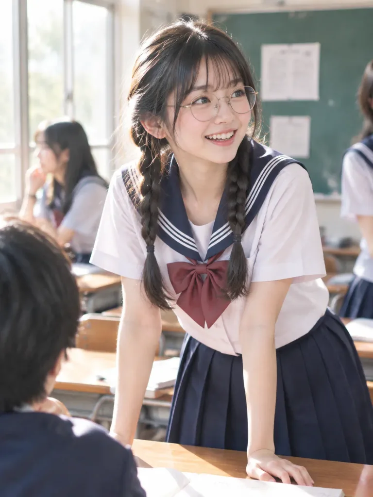 Candid Japanese High School Classroom Portrait