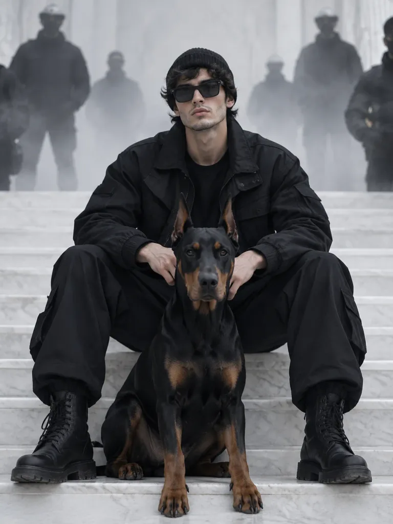 Retrato Editorial de Streetwear com Doberman