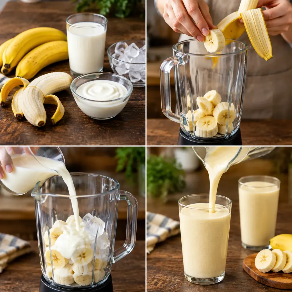 Banana Smoothie Recipe Step Collage