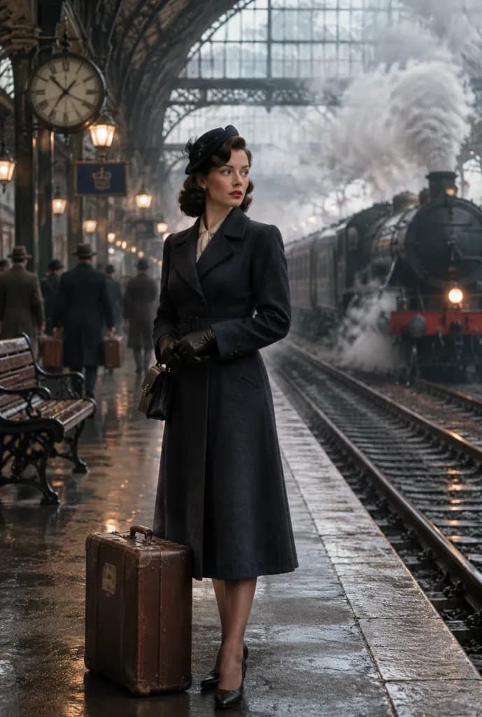Woman at 1940s Railway Station