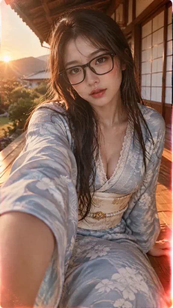 골든 아워 기모노 툇마루 초상화