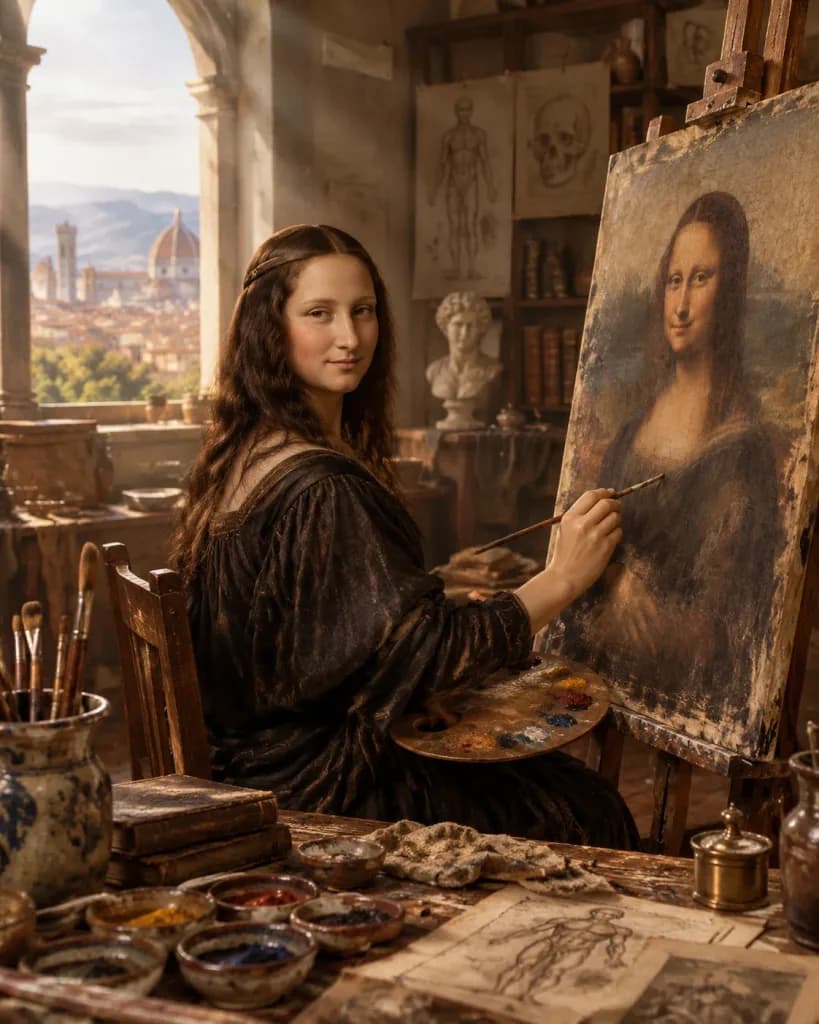 Mona Lisa Pintando Su Autorretrato