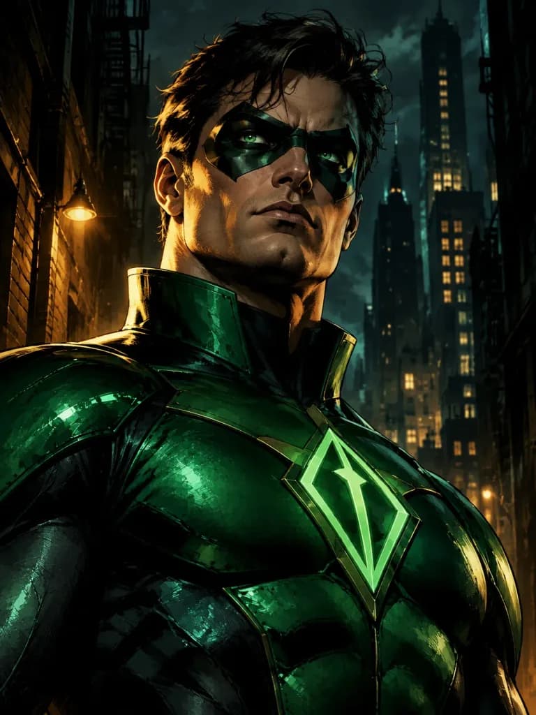 Emerald Superhero Comic Book Portrait