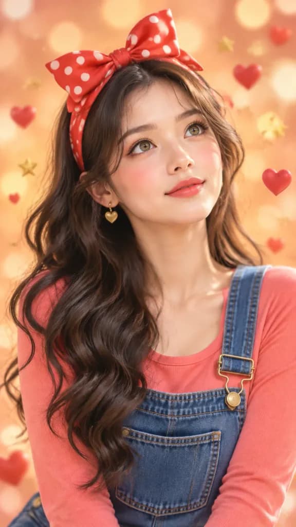 デニムサロペットを着たキュートな少女のポートレート