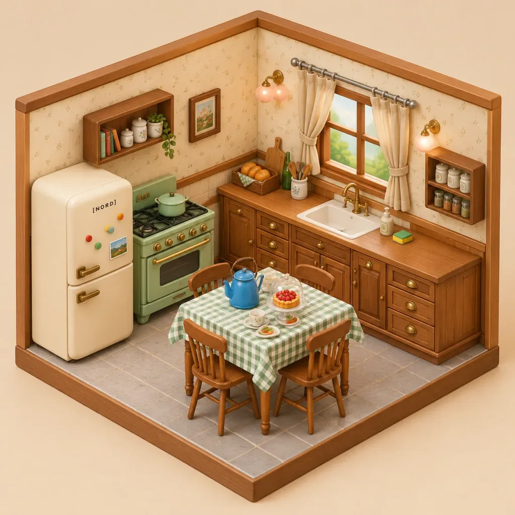 Isometric Retro American Kitchen Diorama