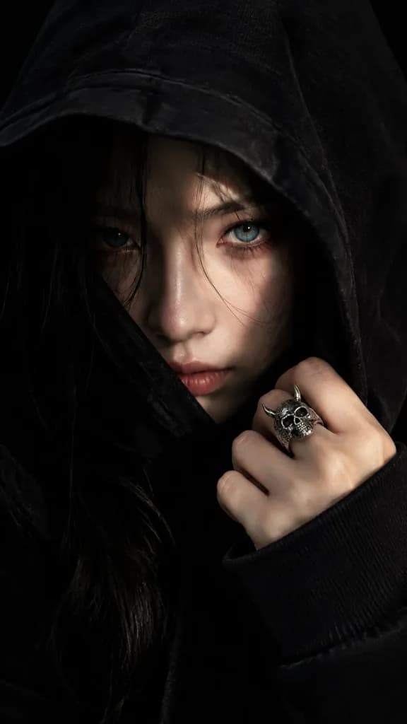 明暗法で描く神秘的なフードの女性