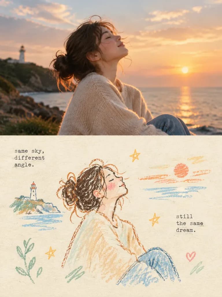 双拼照片与粉彩蜡笔海报