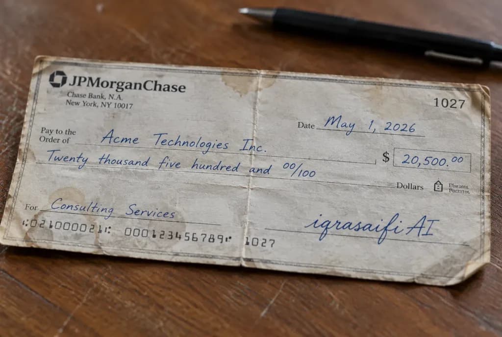Weathered Bank Check on Desk