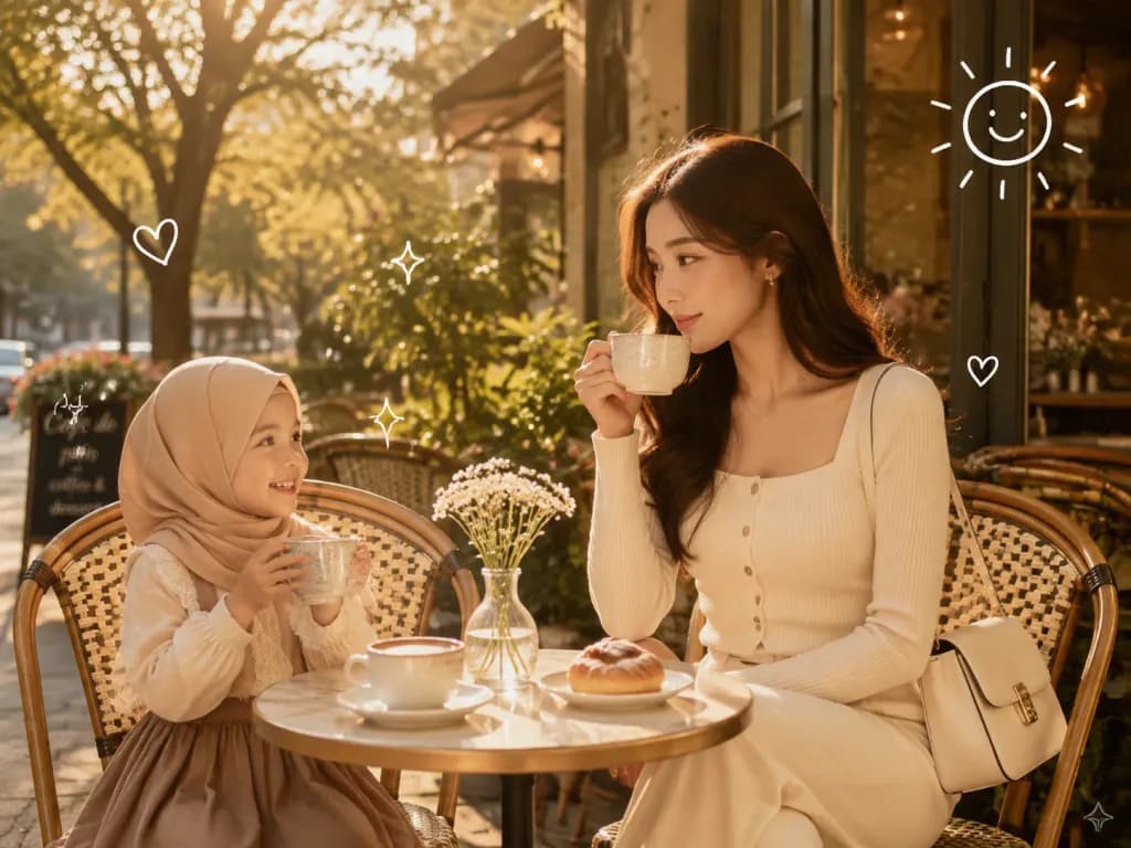 골든 아워 야외 카페 인물 사진