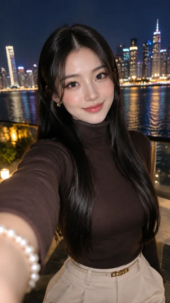 Nighttime City Skyline Luxury Selfie