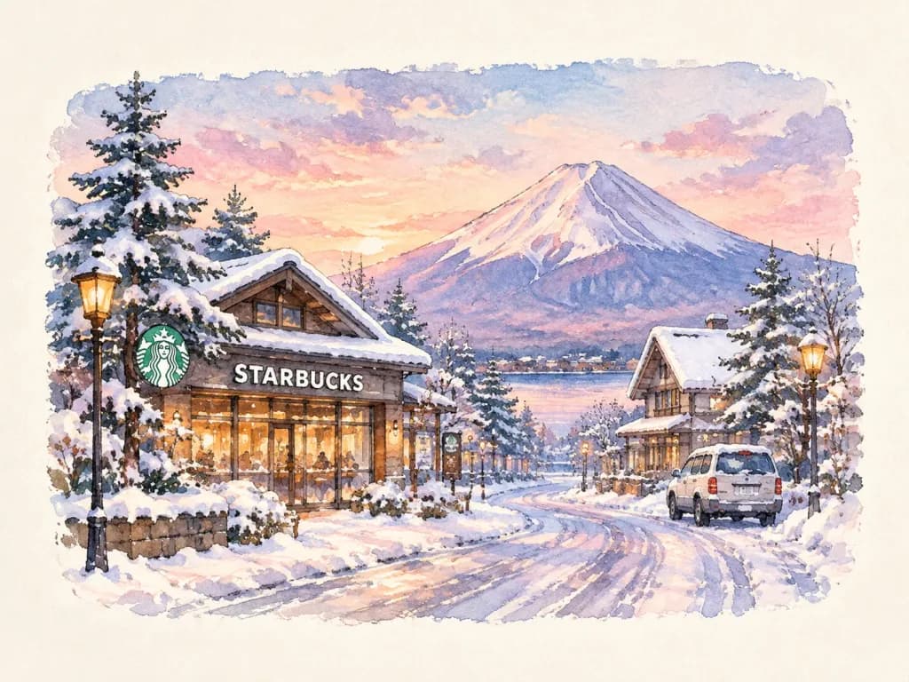 冬景色の和風水彩画イラスト