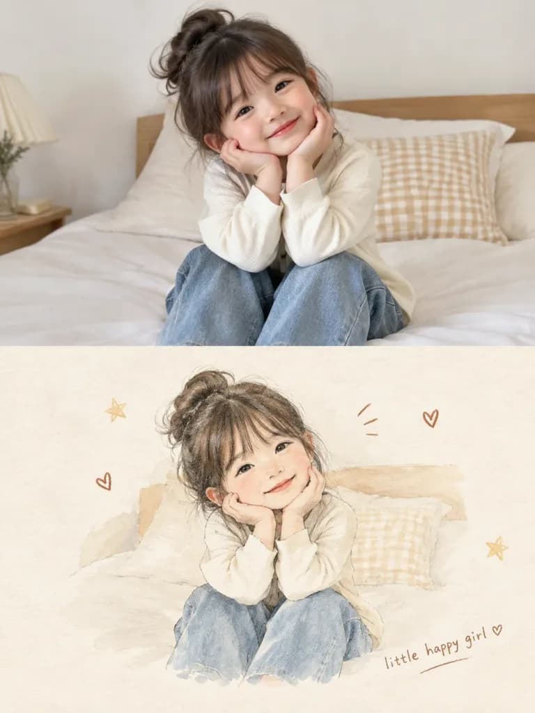 사진에서 동화책 손그림 분할 일러스트