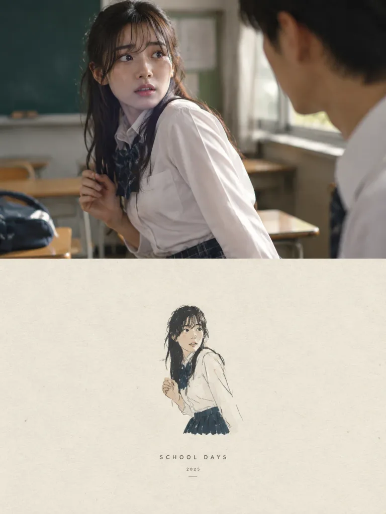 写真とミニマルイラストの2分割エディトリアルポスター