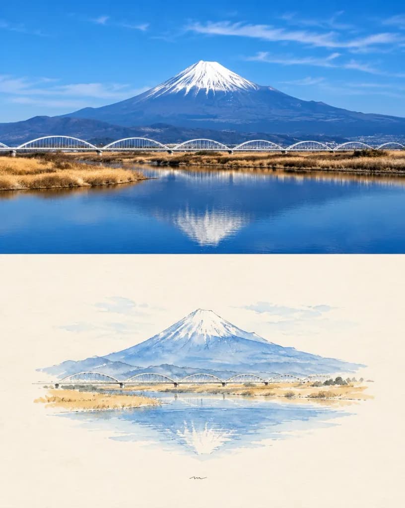 Landscape Photo to Minimalist Watercolor Comparison