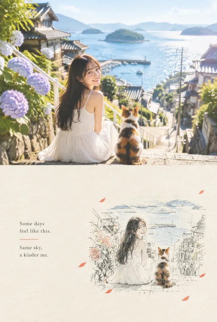 海濱雙聯攝影與炭筆素描海報