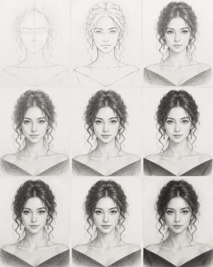 鉛筆デッサン肖像画ステップ解説シート