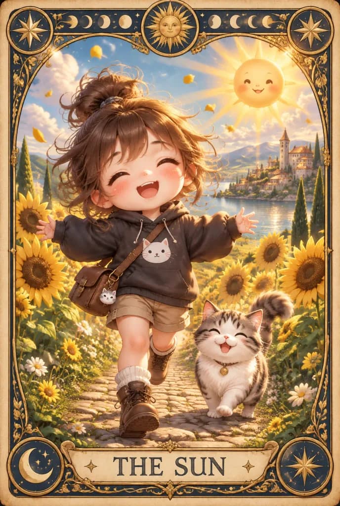 Chibi The Sun Tarot Card Illustration